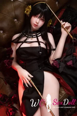 158cm 5ft2 TPE Slender Black Hair Anime Style Sex Doll #194 Head Floral Ornament