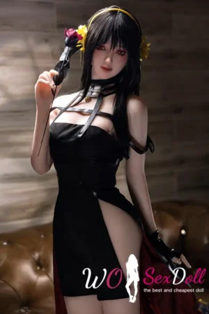 158cm 5ft2 TPE Slender Black Hair Anime Style Sex Doll #194 Head Floral Ornament