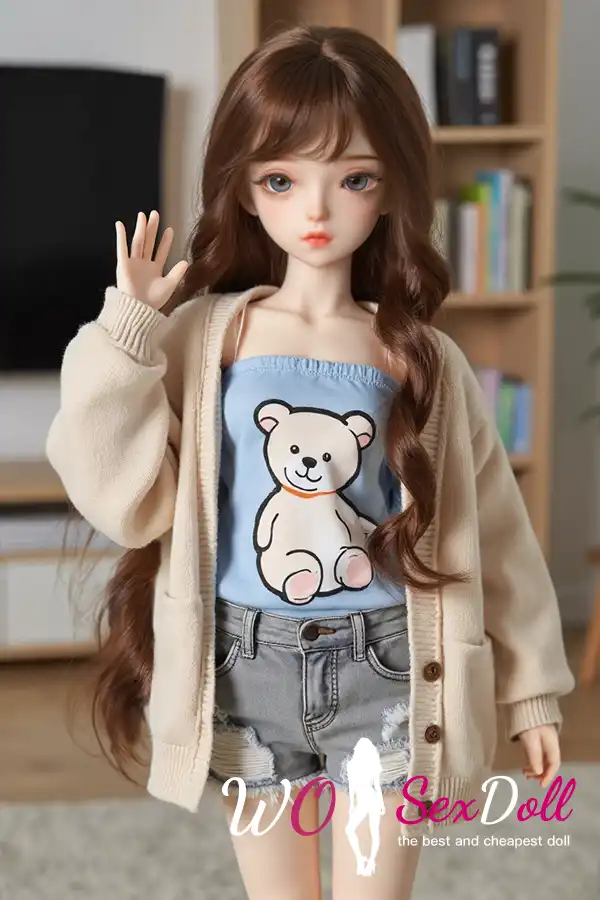 Mini Cute Brunette Sex Doll in Casual Outfit