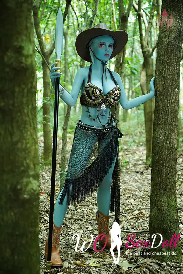 156cm 5ft2 TPE Fantasy Light Blue Skin Ample Chest Sex Doll #A1 Head