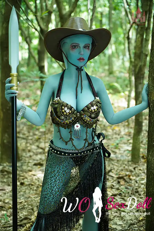 156cm 5ft2 TPE Fantasy Light Blue Skin Ample Chest Sex Doll #A1 Head