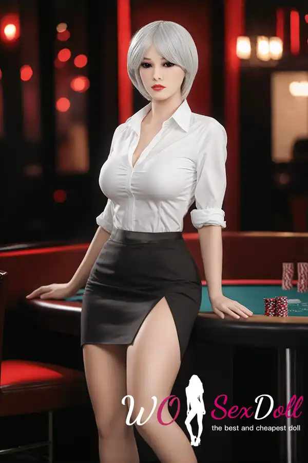 159cm 5ft2 TPE Busty Plump Butt Sliver Hair Sex Doll #10 Head in Stock (US only)