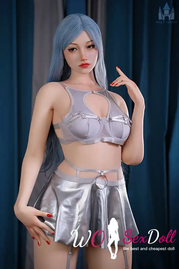 170cm 5ft5 Silicone Big Chest Thick Booty Blue Hair Sex Doll #S10 Head
