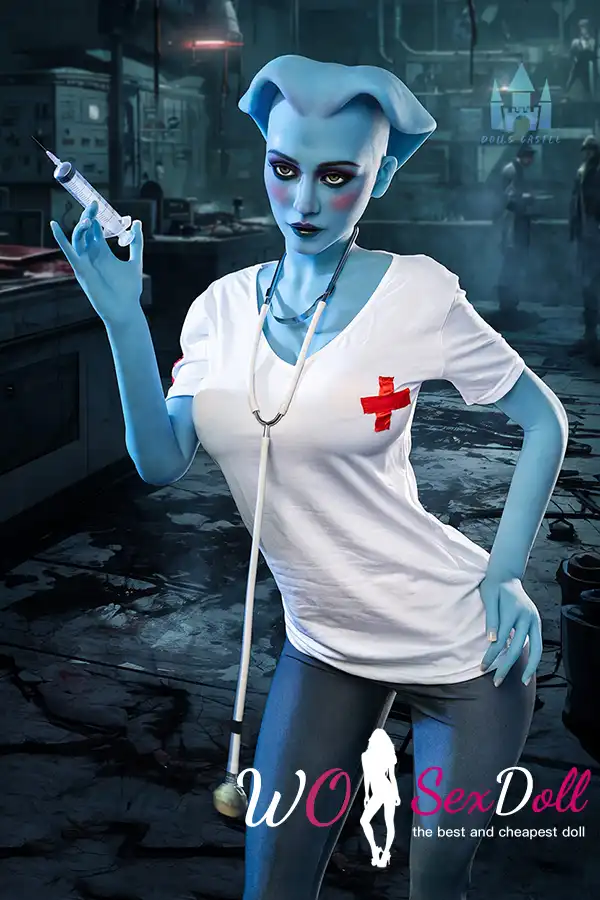 170cm 5ft5 TPE Fantasy Blue Skin Huge Boobs Slim Waist Nurse Sex Doll #A14 Head