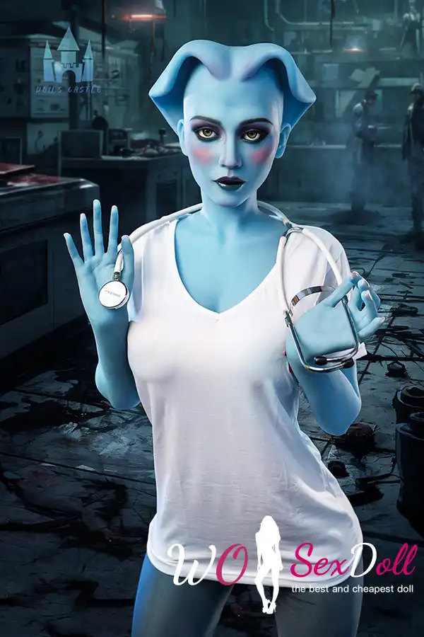 170cm 5ft5 TPE Fantasy Blue Skin Huge Boobs Slim Waist Nurse Sex Doll #A14 Head