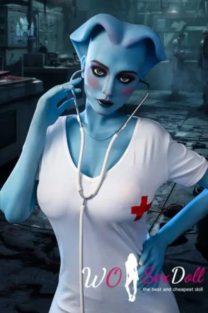170cm 5ft5 TPE Fantasy Blue Skin Huge Boobs Slim Waist Nurse Sex Doll #A14 Head