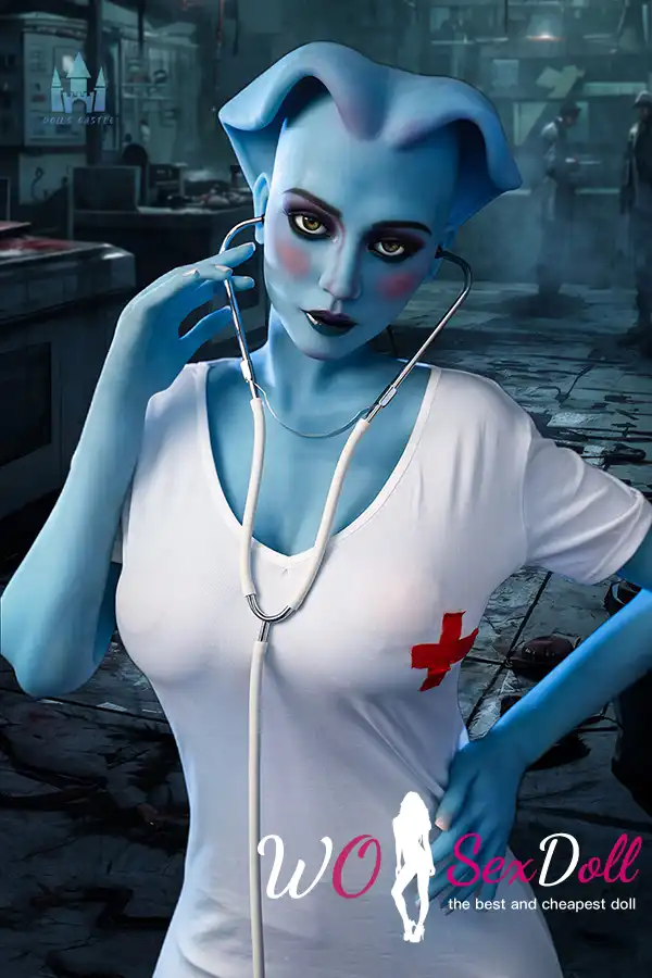 170cm 5ft5 TPE Fantasy Blue Skin Huge Boobs Slim Waist Nurse Sex Doll #A14 Head