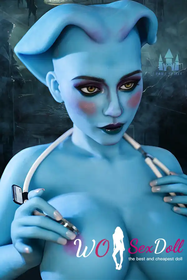 170cm 5ft5 TPE Fantasy Blue Skin Huge Boobs Slim Waist Nurse Sex Doll #A14 Head