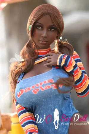 157cm 5ft2 Silicone Massive Boobs Sexy Lips Ebony Sex Doll #LH034A-B Head