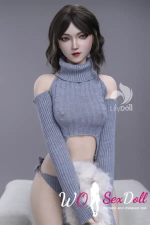 158cm 5ft2 Silicone B Cup Chest Slim Body Darked Hair Sex Doll #LH031A-D Head