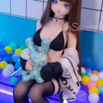 140cm 4ft6 Silicone Anime Round Chest Black Bikini Brown Sex Doll #Y011 Head
