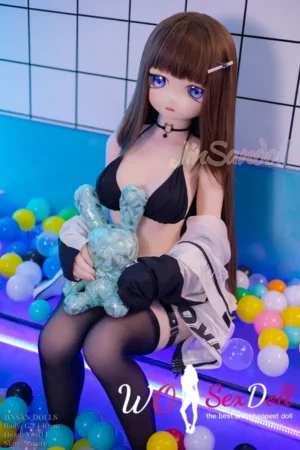 140cm 4ft6 Silicone Anime Round Chest Black Bikini Brown Sex Doll #Y011 Head