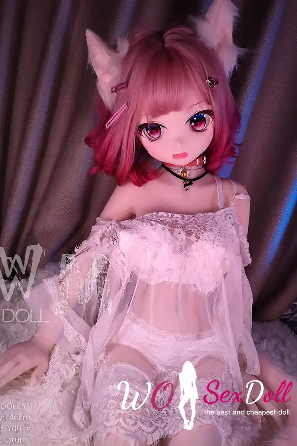 146cm 4ft7 TPE Anime Cat Girl Big Eyes Pink Haired Sex Doll #Y001 Head