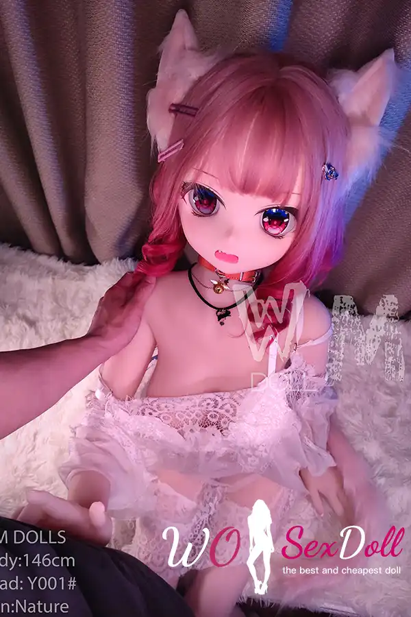 146cm 4ft7 TPE Anime Cat Girl Big Eyes Pink Haired Sex Doll #Y001 Head