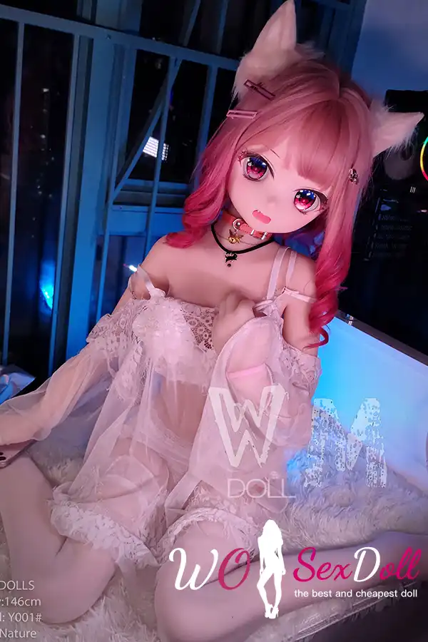 146cm 4ft7 TPE Anime Cat Girl Big Eyes Pink Haired Sex Doll #Y001 Head