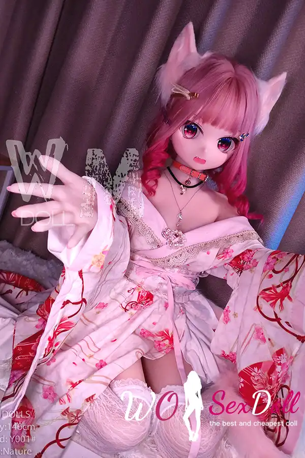 146cm 4ft7 TPE Anime Cat Girl Big Eyes Pink Haired Sex Doll #Y001 Head