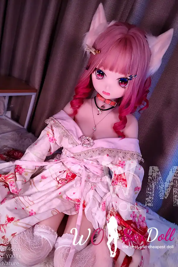 146cm 4ft7 TPE Anime Cat Girl Big Eyes Pink Haired Sex Doll #Y001 Head