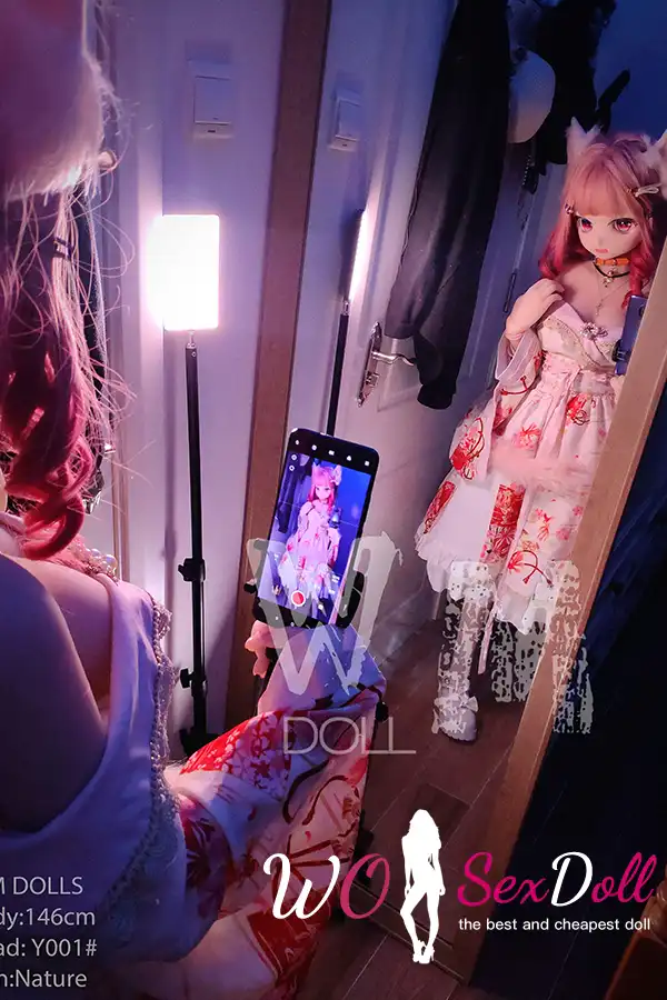 146cm 4ft7 TPE Anime Cat Girl Big Eyes Pink Haired Sex Doll #Y001 Head