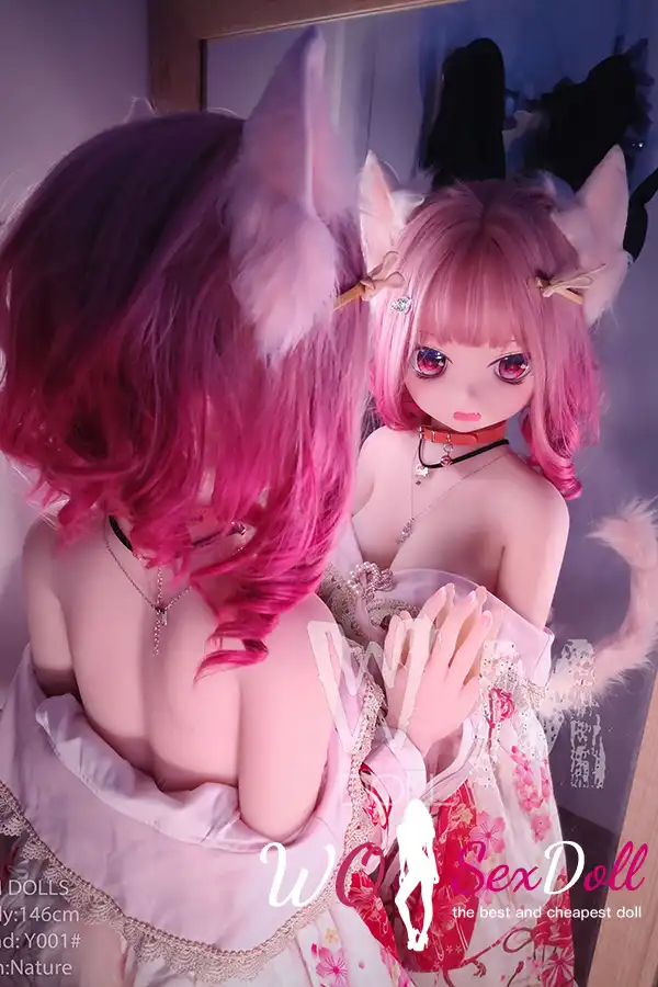 146cm 4ft7 TPE Anime Cat Girl Big Eyes Pink Haired Sex Doll #Y001 Head