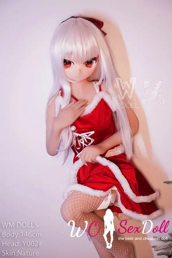 146cm 4ft7 TPE Anime Cute Santa Girl Sliver Hair Sex Doll #Y002 Head