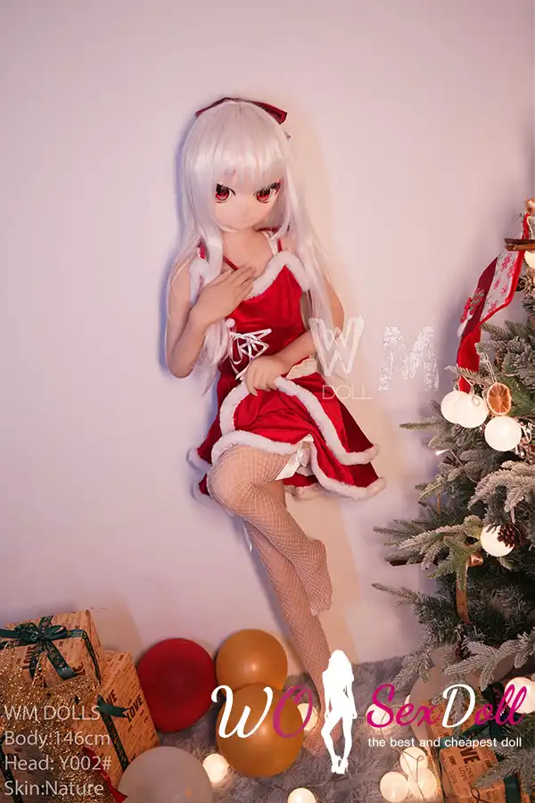146cm 4ft7 TPE Anime Cute Santa Girl Sliver Hair Sex Doll #Y002 Head