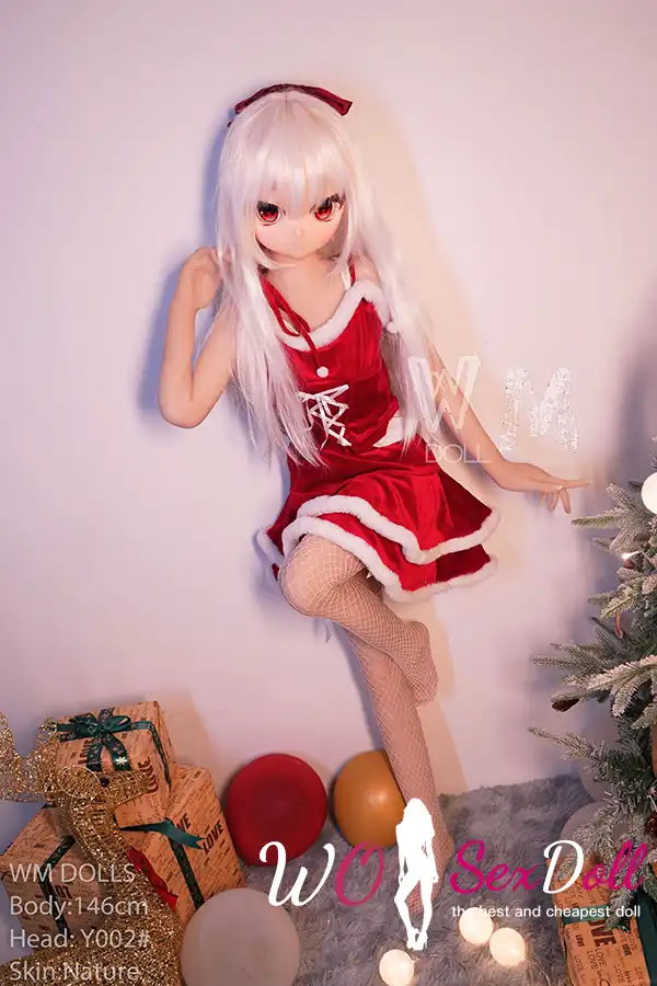 146cm 4ft7 TPE Anime Cute Santa Girl Sliver Hair Sex Doll #Y002 Head