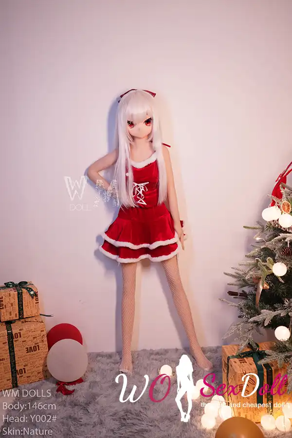 146cm 4ft7 TPE Anime Cute Santa Girl Sliver Hair Sex Doll #Y002 Head