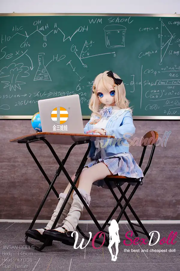 146cm 4ft7 TPE Anime Schoolgirl Blue Eyes Blonde Hair Sex Doll #Y008 Head