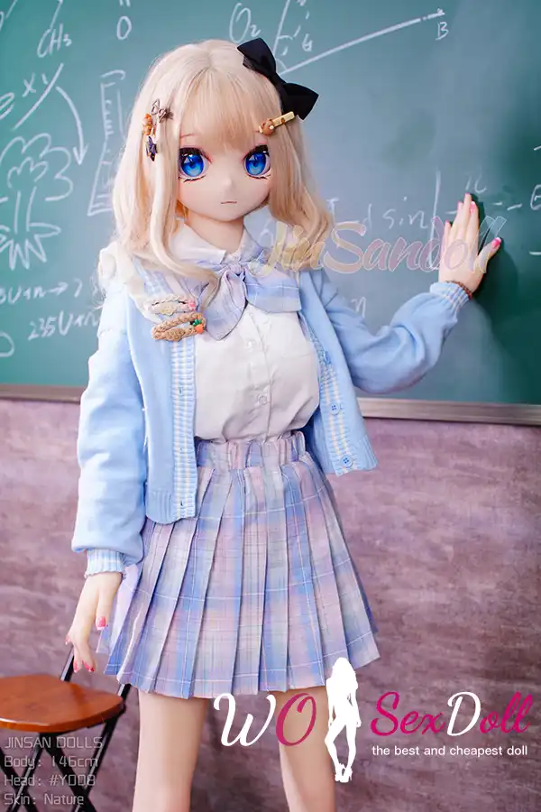 146cm 4ft7 TPE Anime Schoolgirl Blue Eyes Blonde Hair Sex Doll #Y008 Head
