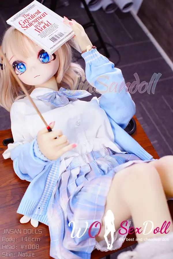 146cm 4ft7 TPE Anime Schoolgirl Blue Eyes Blonde Hair Sex Doll #Y008 Head