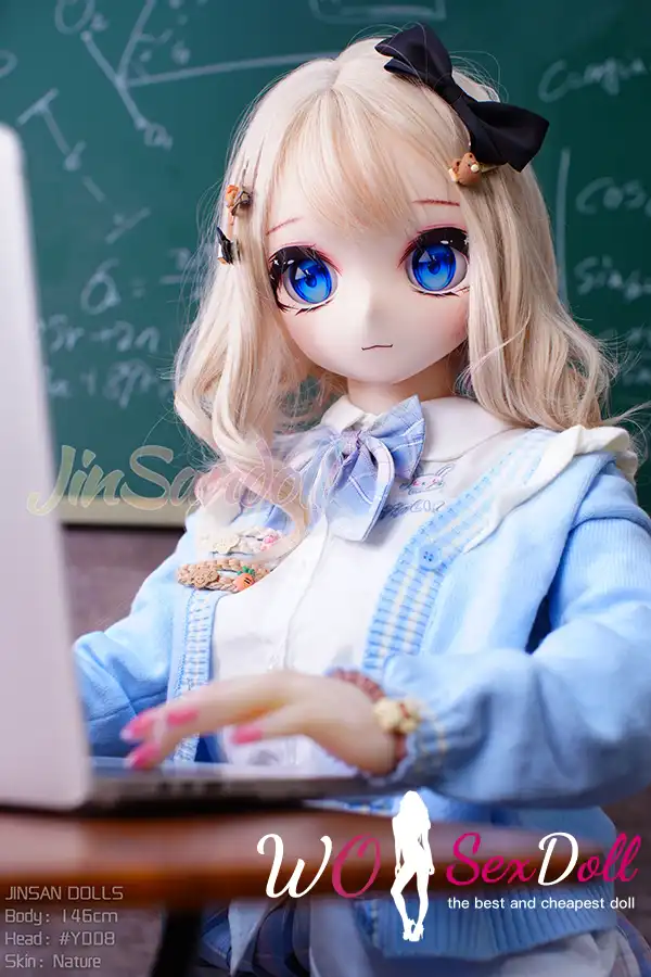 146cm 4ft7 TPE Anime Schoolgirl Blue Eyes Blonde Hair Sex Doll #Y008 Head