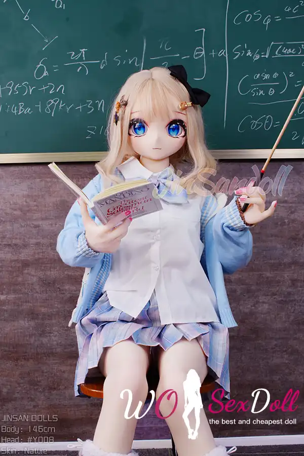 146cm 4ft7 TPE Anime Schoolgirl Blue Eyes Blonde Hair Sex Doll #Y008 Head
