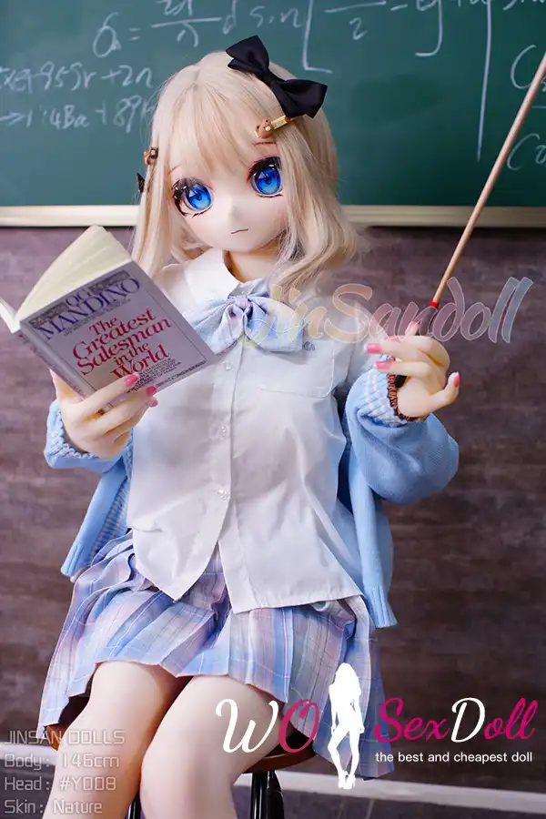 146cm 4ft7 TPE Anime Schoolgirl Blue Eyes Blonde Hair Sex Doll #Y008 Head