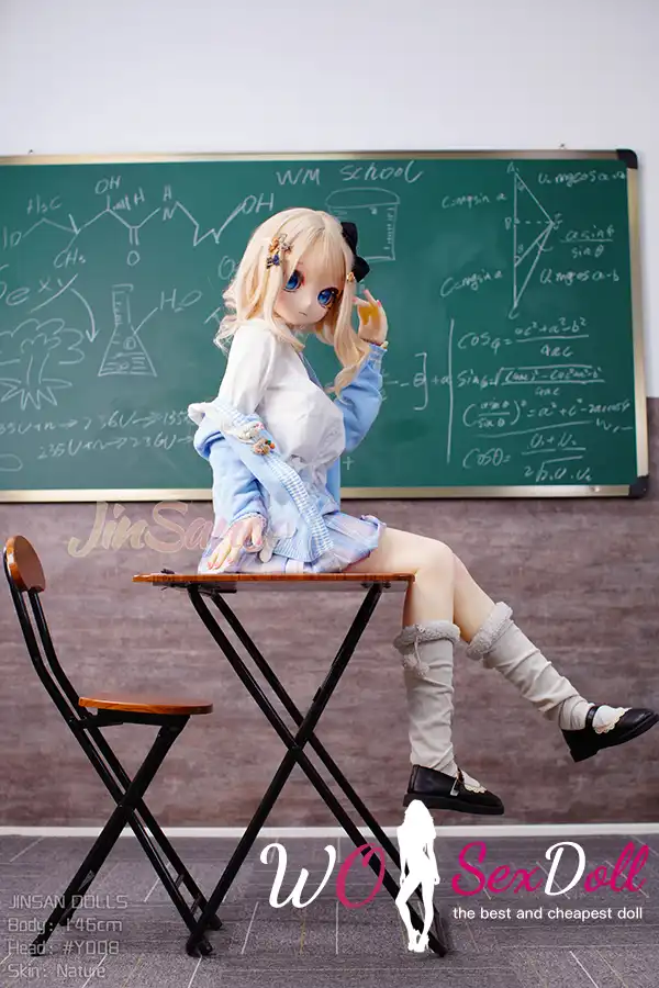 146cm 4ft7 TPE Anime Schoolgirl Blue Eyes Blonde Hair Sex Doll #Y008 Head