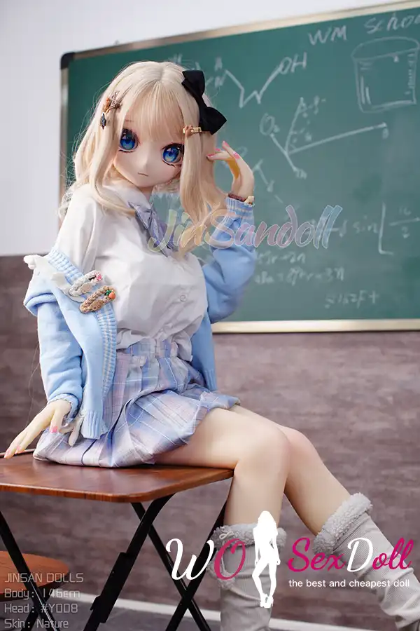 146cm 4ft7 TPE Anime Schoolgirl Blue Eyes Blonde Hair Sex Doll #Y008 Head