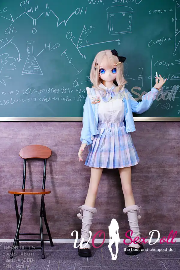 146cm 4ft7 TPE Anime Schoolgirl Blue Eyes Blonde Hair Sex Doll #Y008 Head