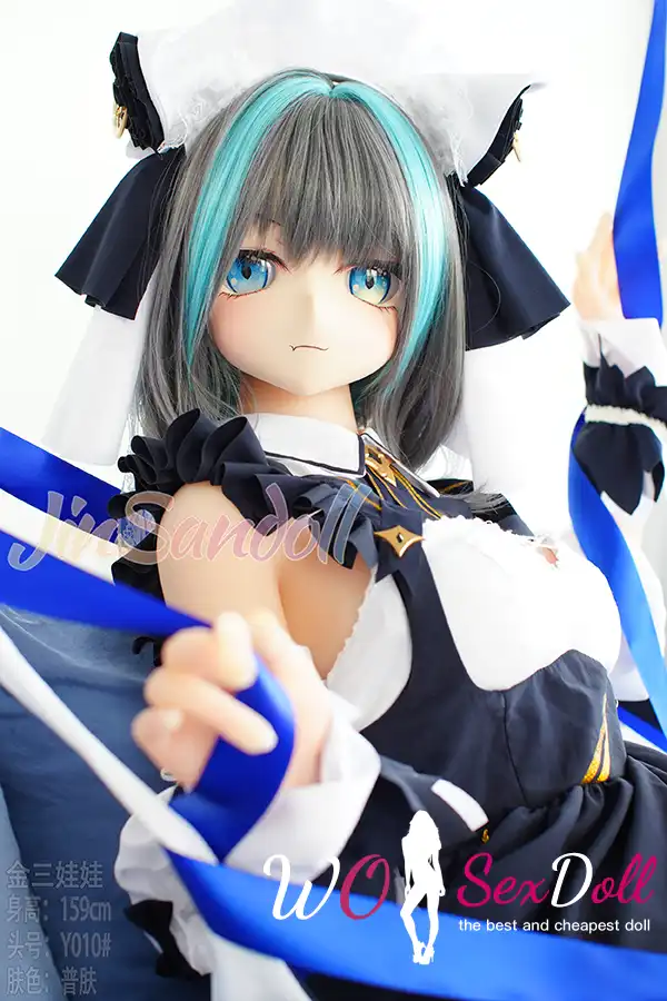 159cm 5ft2 TPE Anime Blue Twin Tails Busty Maid Sex Doll #Y012 Head