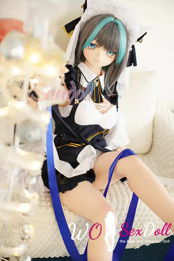 159cm 5ft2 TPE Anime Blue Twin Tails Busty Maid Sex Doll #Y012 Head