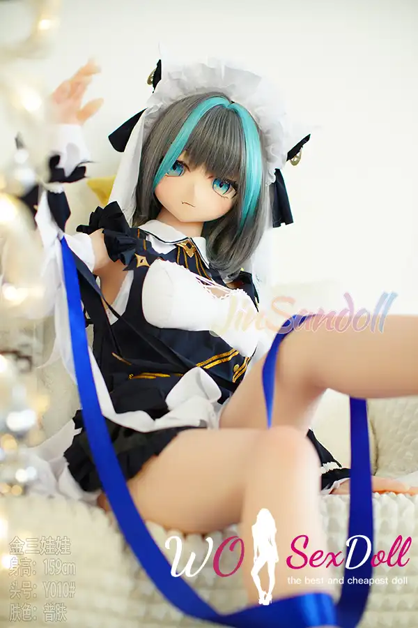 159cm 5ft2 TPE Anime Blue Twin Tails Busty Maid Sex Doll #Y012 Head