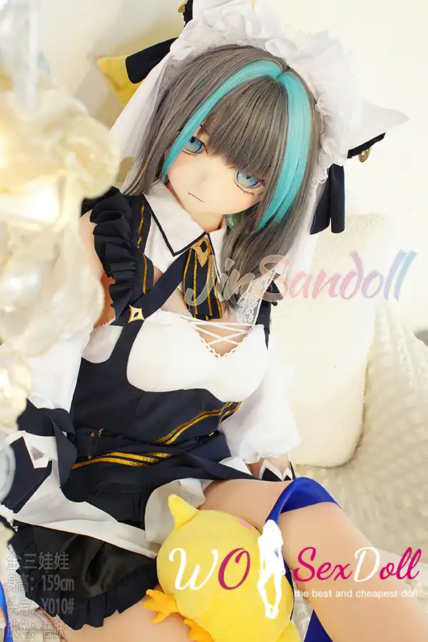 159cm 5ft2 TPE Anime Blue Twin Tails Busty Maid Sex Doll #Y012 Head