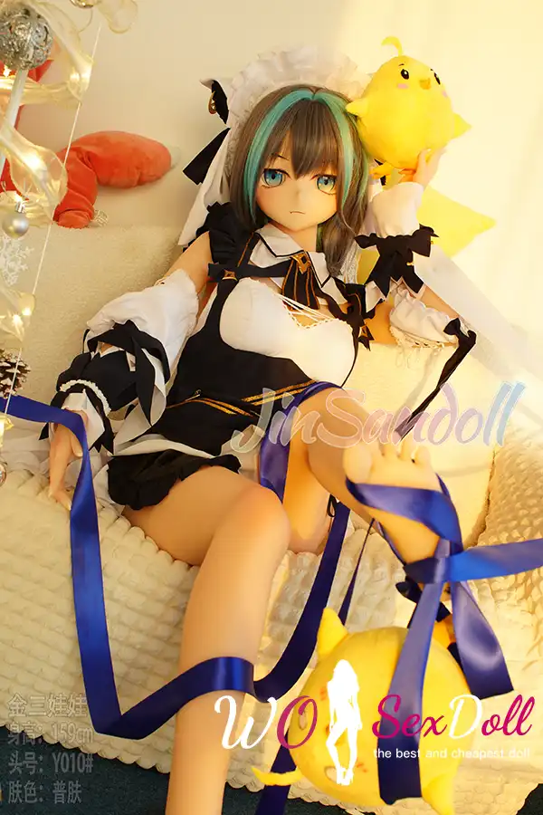 159cm 5ft2 TPE Anime Blue Twin Tails Busty Maid Sex Doll #Y012 Head
