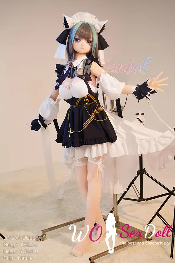 159cm 5ft2 TPE Anime Blue Twin Tails Busty Maid Sex Doll #Y012 Head