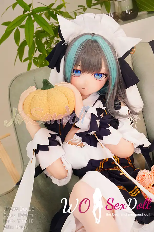 159cm 5ft2 TPE Anime Blue Twin Tails Busty Maid Sex Doll #Y012 Head