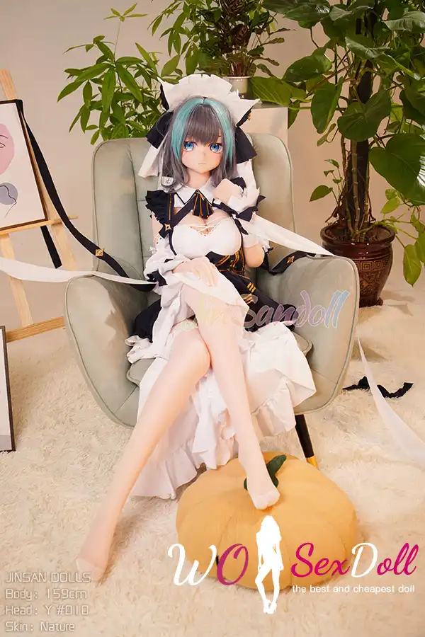 159cm 5ft2 TPE Anime Blue Twin Tails Busty Maid Sex Doll #Y012 Head