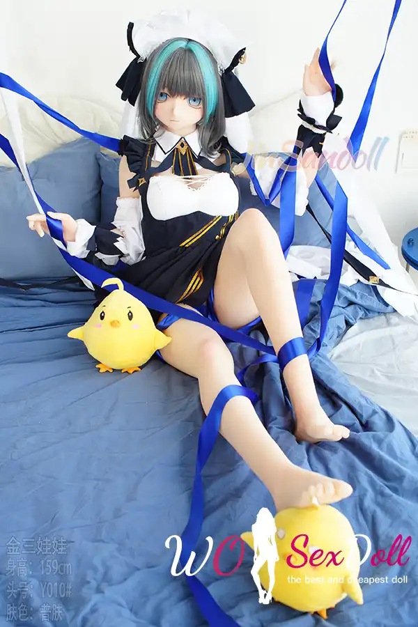 159cm 5ft2 TPE Anime Blue Twin Tails Busty Maid Sex Doll #Y012 Head