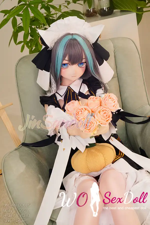 159cm 5ft2 TPE Anime Blue Twin Tails Busty Maid Sex Doll #Y012 Head