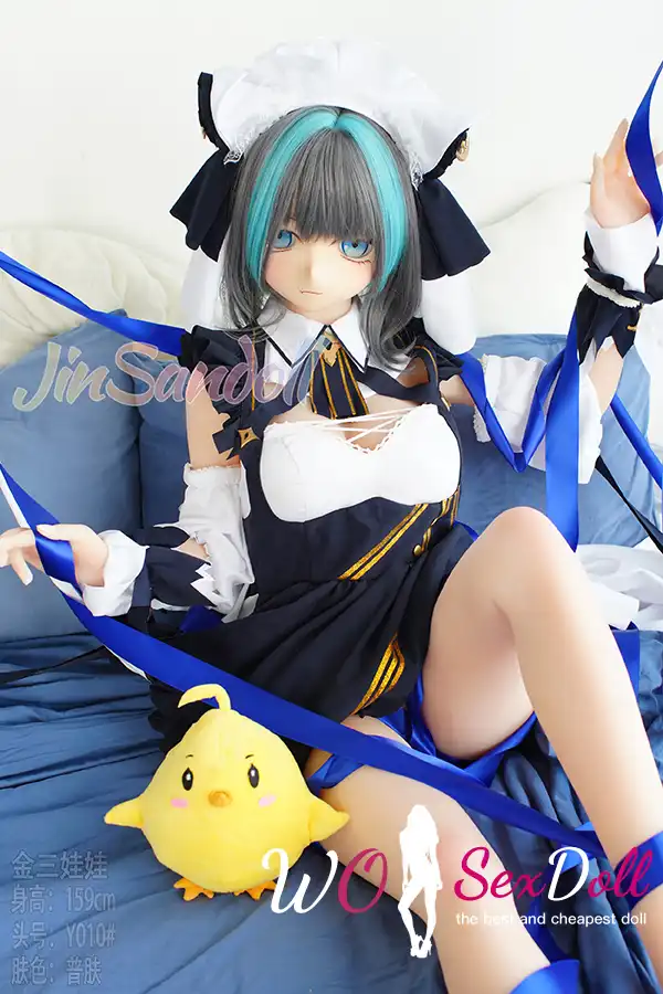 159cm 5ft2 TPE Anime Blue Twin Tails Busty Maid Sex Doll #Y012 Head