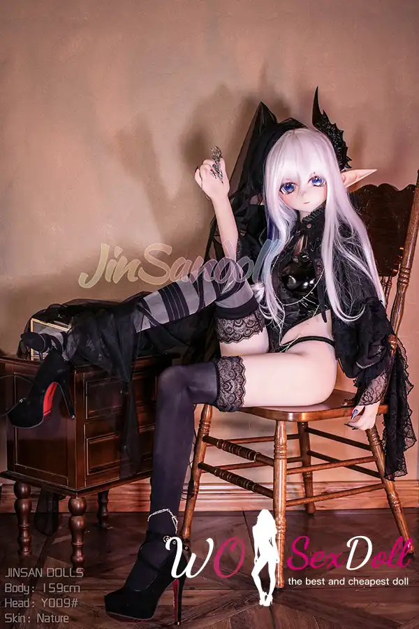 159cm 5ft2 TPE Anime Dark Elf Petite Chest Silver Hair Sex Doll #Y009 Head