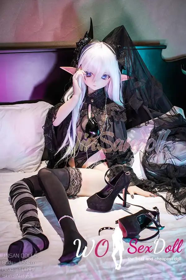 159cm 5ft2 TPE Anime Dark Elf Petite Chest Silver Hair Sex Doll #Y009 Head