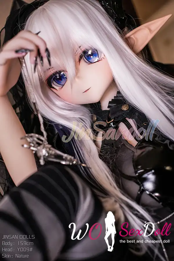 159cm 5ft2 TPE Anime Dark Elf Petite Chest Silver Hair Sex Doll #Y009 Head